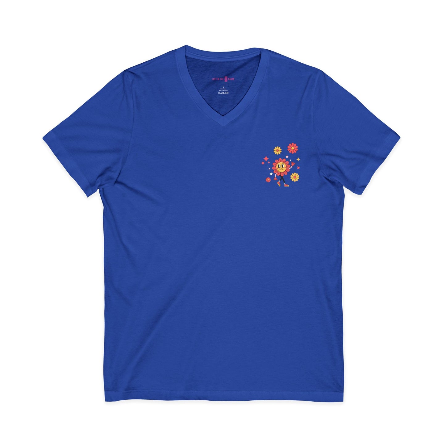 Tee: We Don’t Care Club V-Neck - Flower Edition