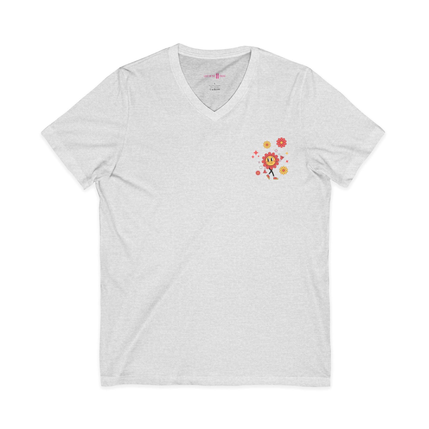 Tee: We Don’t Care Club V-Neck - Flower Edition