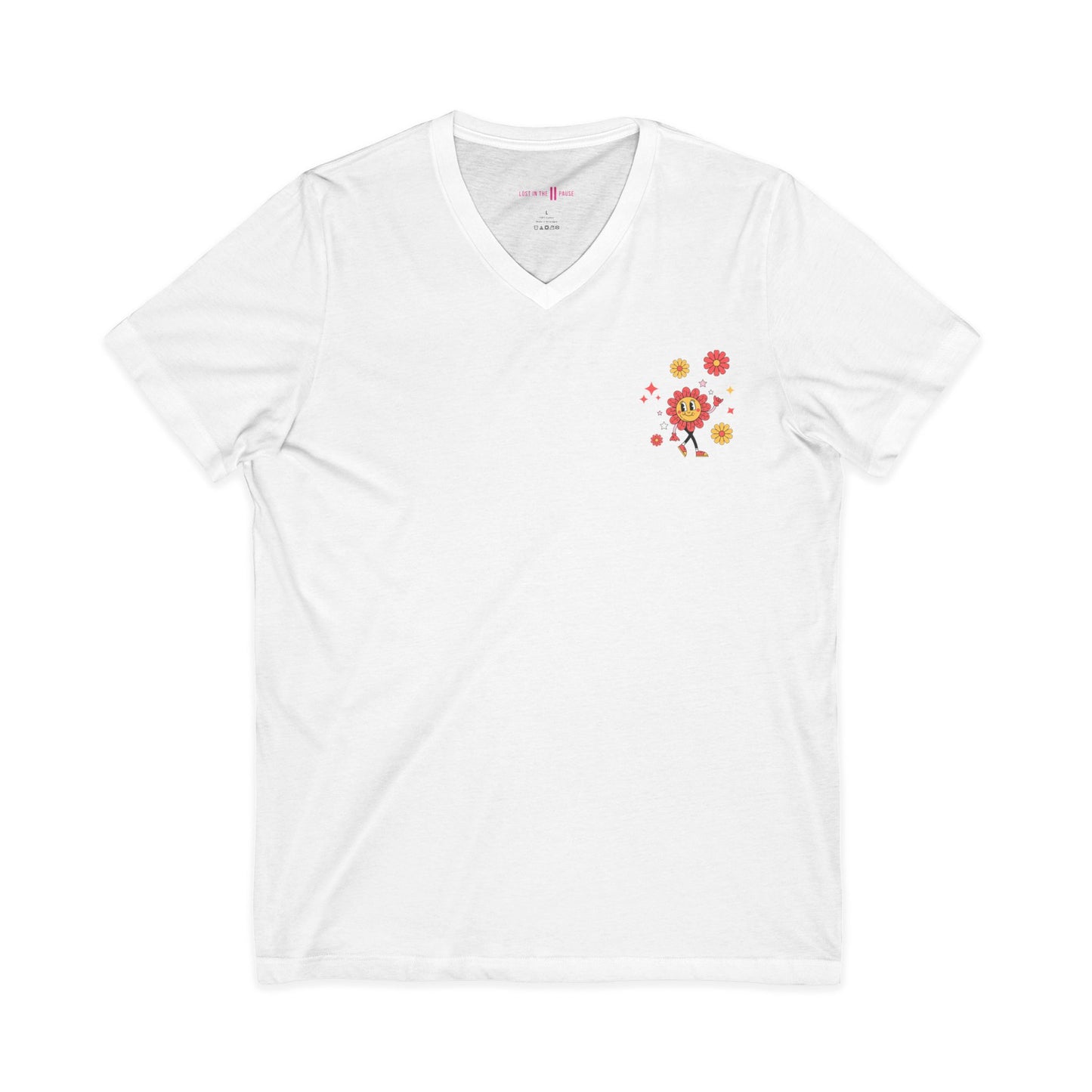 Tee: We Don’t Care Club V-Neck - Flower Edition